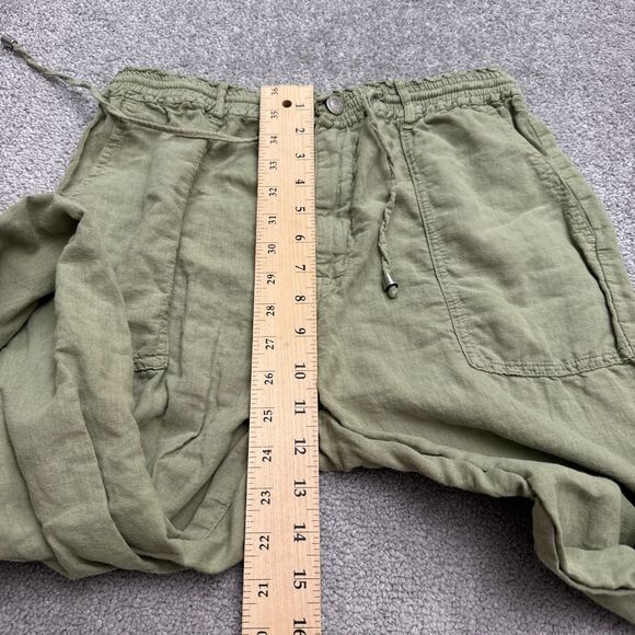 Zara Linen Ankle Straight Leg Trouser Pants Womens Medium Green Elastic Waist - Picture 13 of 15